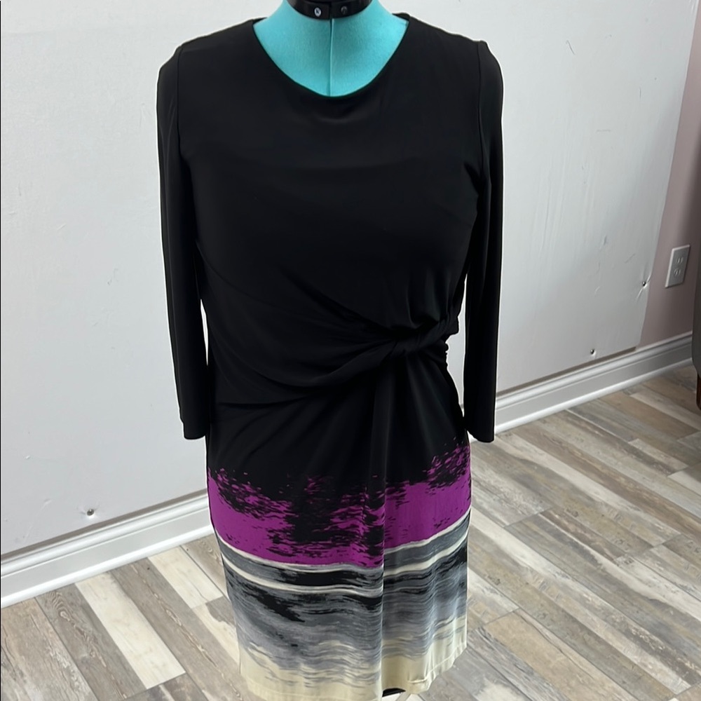 Chico's Black and Pink Long Sleeve Sheath Dress